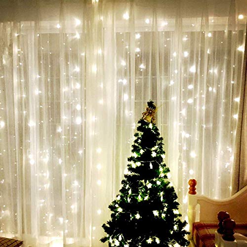 MZD8391 Curtain String Lights, 9.8 X 9.8ft 304 LED Starry Fairy Lights for Wedding, Bedroom, Bed Canopy, Garden, Patio, Outdoor Indoor (White curtain light)