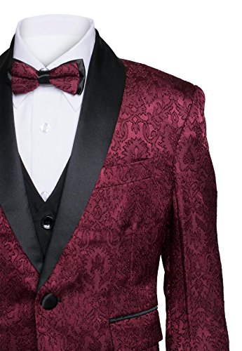 Boys Premium Paisley Patterned Shawl Lapel Tuxedos - Many Colors (1, Burgundy with Black)