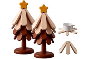 KEAOZA 2026 New Natural Tree Trivet Set, 4 Wooden Trivets & 1 Stand Like a Christmas Tree, Premium Heat-Resistant Xmas Decor TrivetTree for Hot Dis Pot Bowl Teapot Party Decoration (2PC Star)