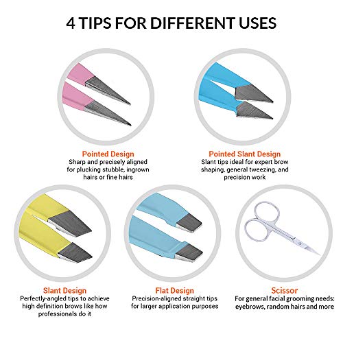 Andlane Tweezers Set - Professional Stainless Steel 4-Piece Precision Tweezer for Men & Women - Great for Facial Hair Removal, Eyebrow Shaping, Splinters & Ingrown (4 Colors) - Thumbnail 3