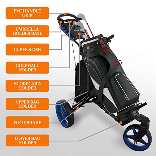 SereneLife 3 Wheel Golf Push Cart Lightweight Folding Walking Push