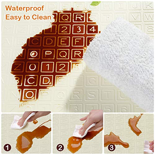 Baby Play Mat, Extra Large Baby Crawling Mat, Portable Waterproof Non Toxic Soft Foam, Anti-Slip Folding Puzzle Mat Playmat for Infants, Toddlers, Kids, Indoor or Outdoor Use, 77x70 inch