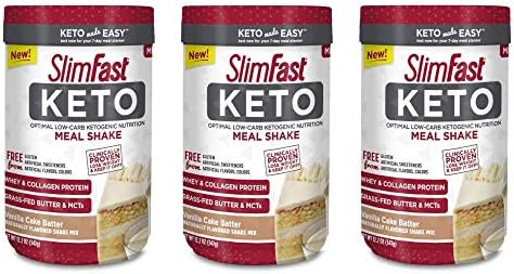 SlimFast Keto Meal Replacement Shake Powder, Vanilla Cake Batter, 12.2 Ounce (Pack of 3)