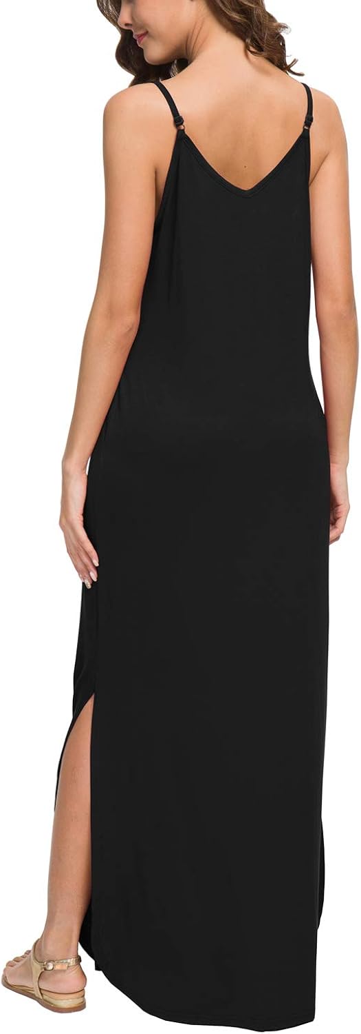 GRECERELLE Women's Summer Casual Loose Dress Beach Cover Up Long Cami Maxi Dresses with Pocket at  Women’s Clothing store