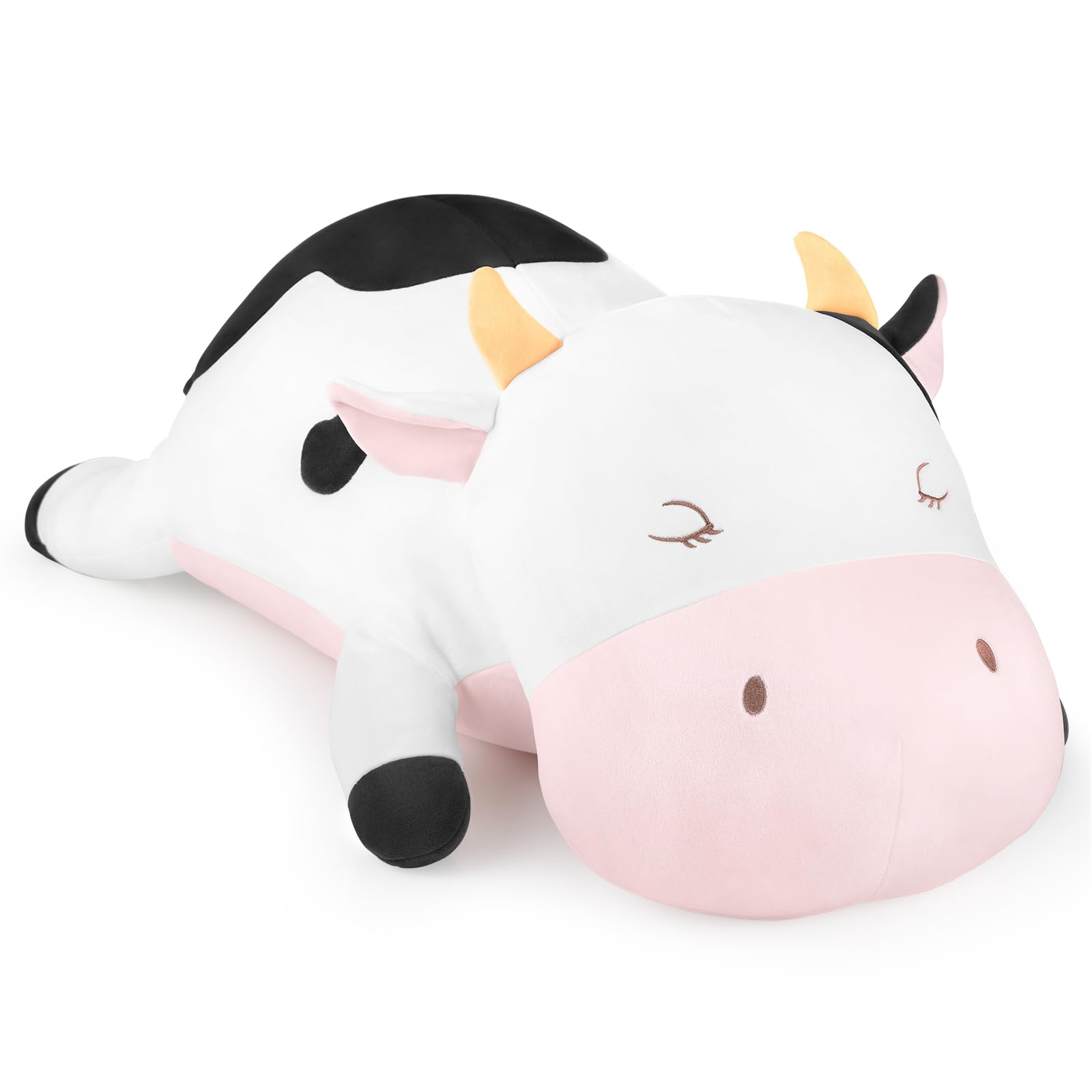 GAGAKU Large Cow Plush Pillow - 26 Inch Stuffed Animal & Weighted Pillow (1.6 lbs), Soft Kawaii Cow Super Soft Huggable Plushie Gift for Adults, Kids, Boys and Girls