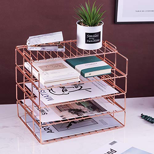 Hosaken Paper Tray, 4 Tier Stackable Letter Tray, Decorative Desk File