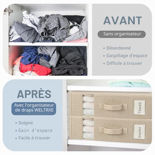 Yeahshion Bed Sheet Storage Bag, Set of 4 Foldable Bedding Organizers, Convenient Bedding Storage and Blankets for King and Queen Bed, Beige