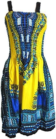 Women's Dashiki African Print Beach Casual Sundress (Yellow)