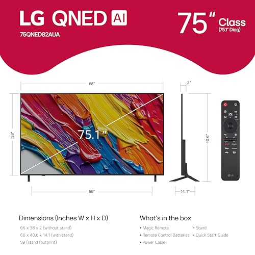 LG 75-Inch Class QNED AI 4K QNED82A Series Smart TV w/AI Sound, HDR10, 4K Super Upscaling, Filmmaker Mode, Wow Orchestra, Alexa Built-in (75QNED82AUA, 2025)