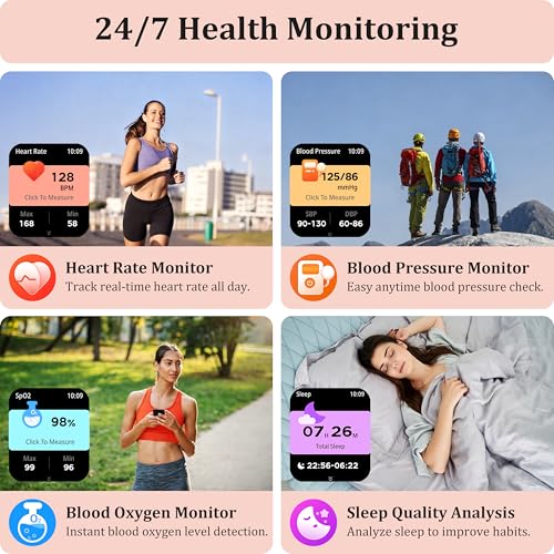 Smart Watch Women Men, 1.85'' Lightweight Screen Fitness Watch, Bluetooth Call, HR/ Blood Pressure/ Sleep Monitor, 115+ Sports Modes, Voice Control, IP68 Waterproof Compatible with Android & iPhone