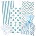 Gift Boutique 100 Light Blue Cellophane Bags with Twist Ties for Baby Shower Boy Favor Goodie Bags in Polka Dot, Stripes and Chevron Design