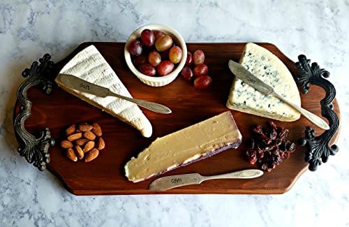 Wood Cheese Board with Set of Three Vintage Hand Stamped Cheese Spreaders, Hard, Soft and Stinky