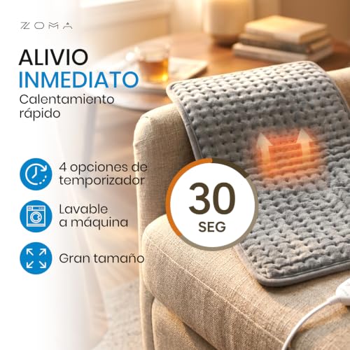 Compresa Caliente Electrica XL | Calentador Cobija Electrica Termica | Manta Termica con Control Digital y Apagado Automático | Compresas Calientes Terapeuticas | Gris 60x30