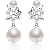 UILZ Cubic Zirconia Pearl Wedding Earrings - Ivory Dangle Drop Bridal Jewelry for Women, Bridesmaid