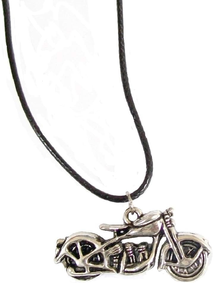 fashionjewellery4u Mens Silver Motorbike Motorcycle Pendant Necklace Black Cord Fancy Gothic Punk Rock Accessories