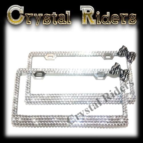 PAIR OF 2 front and back/rear Bling License Plate Frame zebra animal print Bow with 500 Crystals Clear Metal Holder Sparkly Sparkle Custom Hand Made Hand Crafted 2 SET TWO Kitty