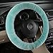 MLOVESIE Fluffy Wool Car Steering Wheel Cover Genuine Sheepskin Steering Wheels Interior Accessories for Women Anti-Slip Universal for 15 inch (Mint Geen)