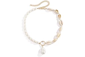MIFYNN Shell Necklace Natural Pearl Choker Necklace Adjustable Seashell Necklac Handmade Shell Clavicle Necklace Summer Hawaiian Style Braided Rope Natural Shell Necklace Boho Beach Jewelry for Women Girls