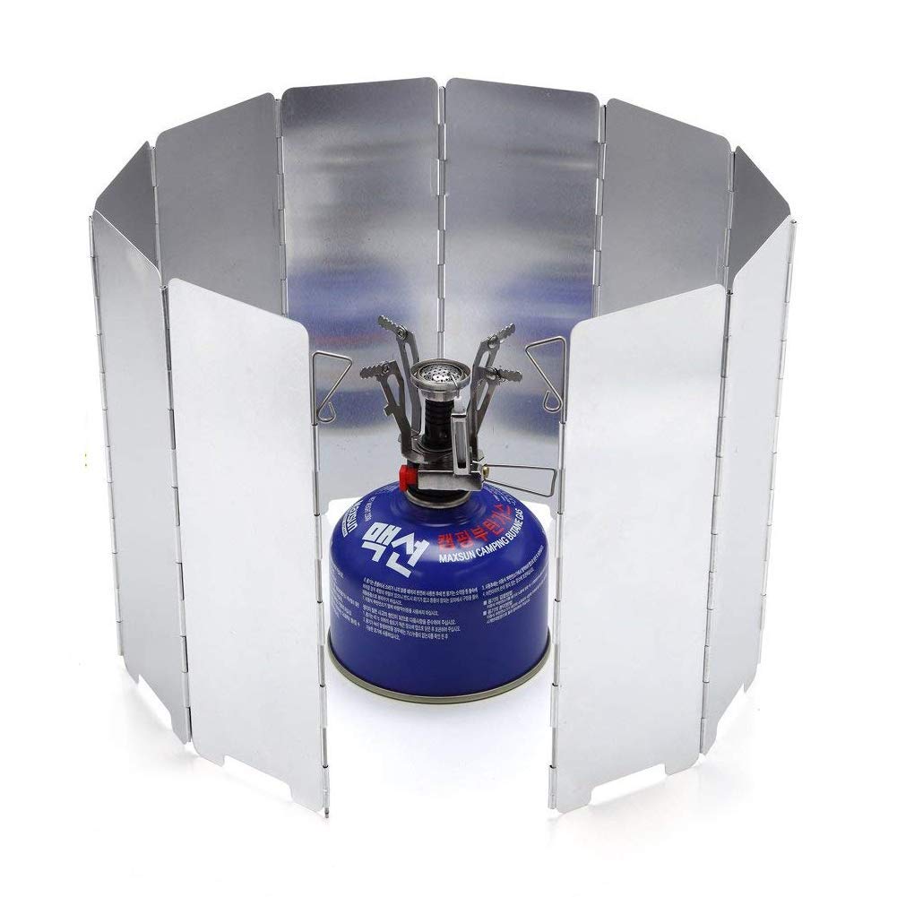 Geluode Portable Stove Windshield, Folding Camping Aluminum Cooker Wind Screen Windbreak With a Storage Bag