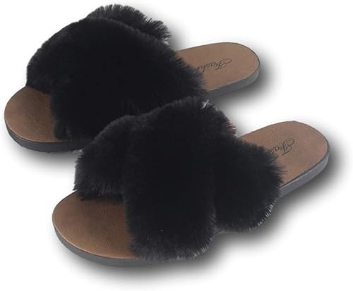 Amazon Milan Co レディース ふわふわ ファーサンダル 幅広 あったか ぺたんこ エコファー ミュール スリッパ フラット シューズ 靴 ルーム ペタンコ もこもこ ふわもこ インソール ファー サンダル パンプス カジュアル オープントゥ スリッパー スリッポン