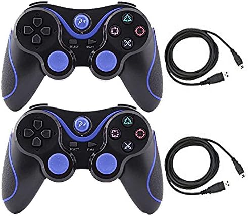 Kepisa 2 Packs Wireless Bluetooth Controller For PS3 Double Shock - Bundled with USB charge cord (BlackBlue and BlackBlue)