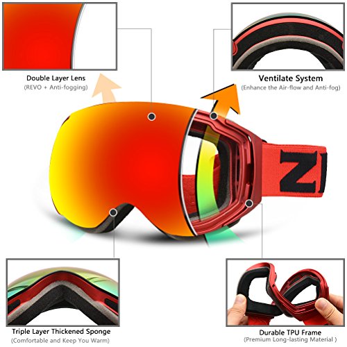 ZIONOR X6 Ski Snowboard Snow Goggles OTG for Men Women Youth AntiFog