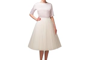 SONGSHENJIAN Women 5 Layers Tulle Skirt - Tea Length High Waist Bridal Midi Skirt Tutu forWedding Party Evening