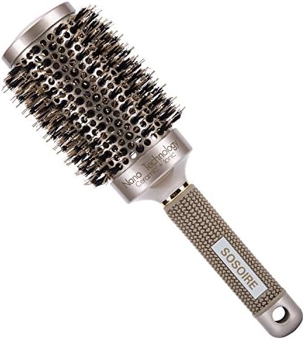 SOSOIRE Nano Thermal Ceramic Lonic Tech Round Barrel Anti-Static Hair Brush with Boar Bristle, for Straightening, Styling & Drying,Curling 2 inch Gold