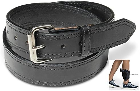 MI5 Tactical - DOUBLE Hand Stitched Leather Concealment Gun Belt MADE in USA - Highest Quality - A Strong And Secure - NO STRETCH Or SAG (38 Black) - FREE Ankle holster