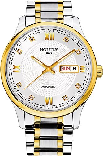Men's All Stainless Steel Sapphire Calendar Luminous Diamond Automatic Water Resistant Wristwatch White