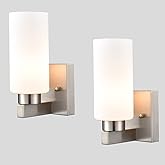 DEYNITE Modern Wall Sconces Set of Two Brushed Nickel Bathroom Vanity Light with Milky White Cylinder Glass Shade