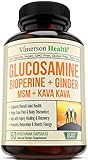 Glucosamine Bioperine MSM Ginger & Kava Kava - 100% Vegan Joint Pain Relief Supplement. Best Natural Anti-Inflammatory & Antioxidant Pills for your Lower Back, Neck, Knees, Hands, Relaxation & Energy