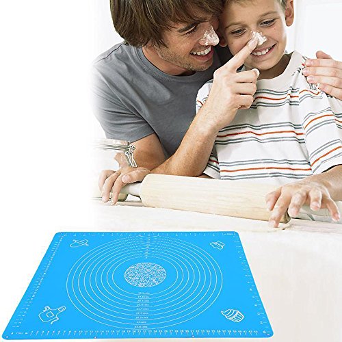 Silicone Pastry Mat Rolling Pin Mat with Measurements Nonstick Kneading Board for Rolling Dough Reusable Thicken Pad Pie Bread Cookie Sheet Baking Oven Mat Placement Pad(Pink and Blue)
