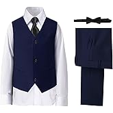 Boys' Suits Formal Slim Fit Tuxedo Boys Vest and Pants Set for Teens Dress Clothes Wedding Outfit with Tie and Bow Tie