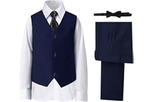 DHTS Boys' Suits Formal Slim Fit Tuxedo Boys Vest and Pants Set for Teens Dress Clothes Wedding Outfit with Tie and Bow Tie