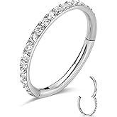 1Pcs 18G 16G Titanium Cartilage Earrings Crystal Nose Hoop for Women Diameter 6mm 8mm 10mm 12mm CZ Helix Conch Daith Rook Tragus Lobe Snug Lip Nostril Rings Body Piercing Jewelry-Silver-Gold-Black