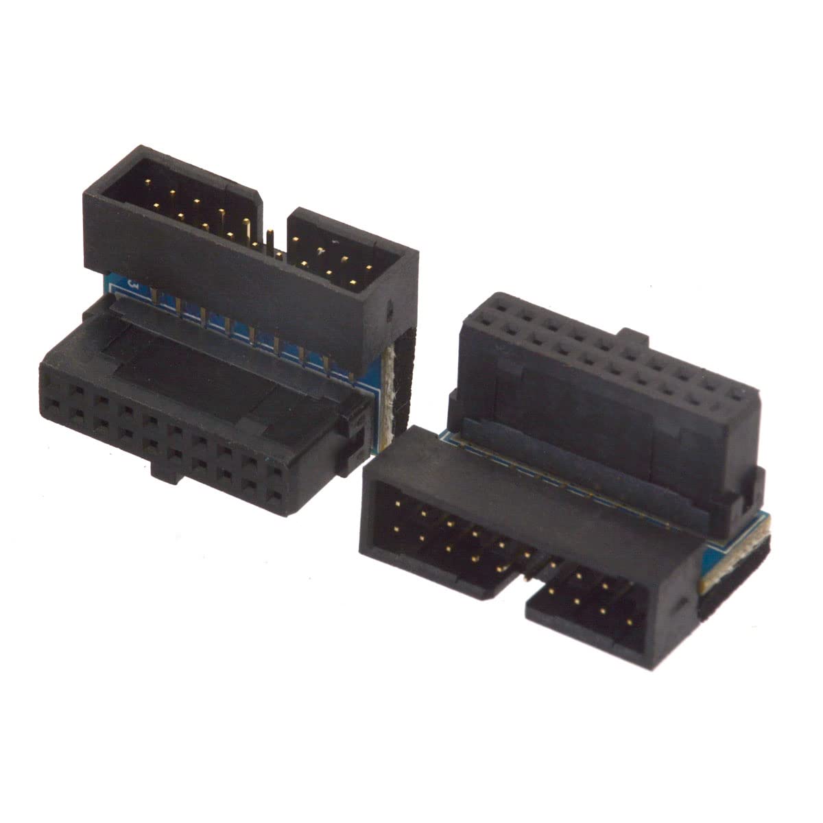 HTGuoji USB 3.0 20pin Male to Female 90 Degree Angle Extension Adapter, USB 3.0 19Pin Extension Adapter Up Down Angled 90 Degree Connector for Laptop/PC Motherboard Mainboard (Up 2pcs)