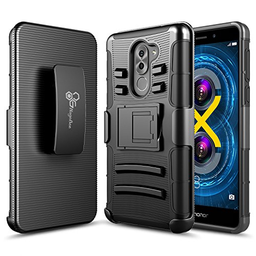 Honor 6X Case, NageBee [Heavy Duty] Armor Shock Proof Dual Layer [Swivel Belt Clip] Holster with [Kickstand] Combo Rugged Case for Huawei Honor 6X (Black)