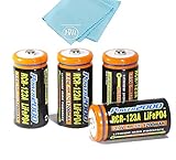 4 Pack of 1200mAh CR-123A LiFePO4 Lithium Rechargeable Batteries - Compatible with Many Security System Cameras, LED Flashlights, and Lasers