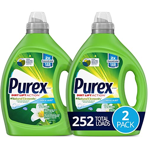 Purex Liquid Laundry Detergent, Natural Elements Linen & Lilies, 2X Concentrated, 2 Count, 252