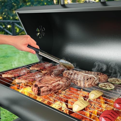 Forubar Automatic Rotating BBQ Grill Outdoor, with Adjustable Charcoal Pan, Thermometer, Barbecue Grill for Outdoor Picnic Backyard Patio and Parties