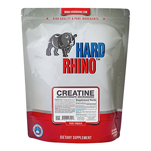 Hard Rhino Creatine Monohydrate Micronized Powder, 1 Kilogram (2.2 Lbs), Unflavored, Lab-Tested, Scoop Included