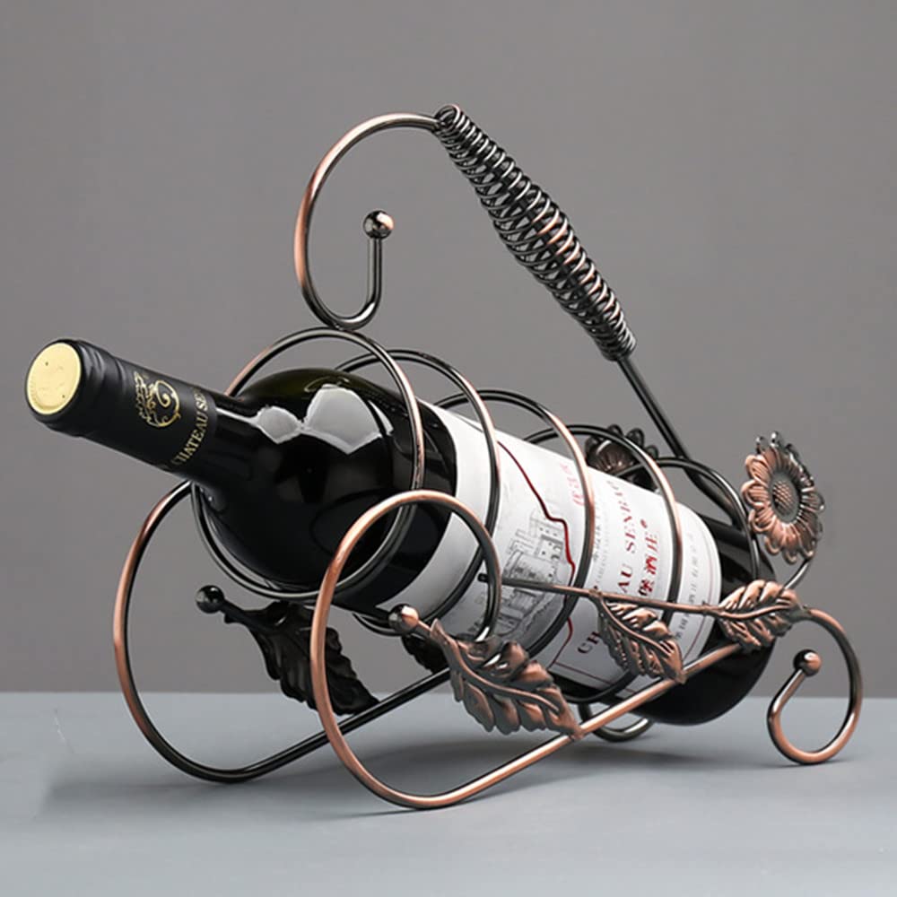 Fantes Creative Wine Holder Stainless Steel Wine Rack Bottle Holder Novelty Gift for Kitchen Home Decoration (Bronze - Flower) (Bronze-Flower)