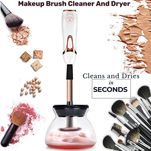 Daiemend Electric Makeup Brush Cleaner Kit- Battery Operated Device with 360 Rotating Holder and Plastic Bowl- Easy and Quick Daily Spinner Cleaning and Dryer Set for Professional Cosmetic Brushes