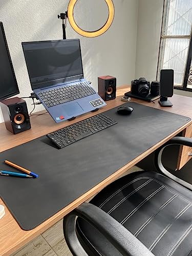 Mouse Pad Grande 90x40cm KingPad Couro Ecológico Preto – Desk Pad Antiderrapante para Escritório, Home Office, Estudo – Tapete de Mesa Resistente à Água