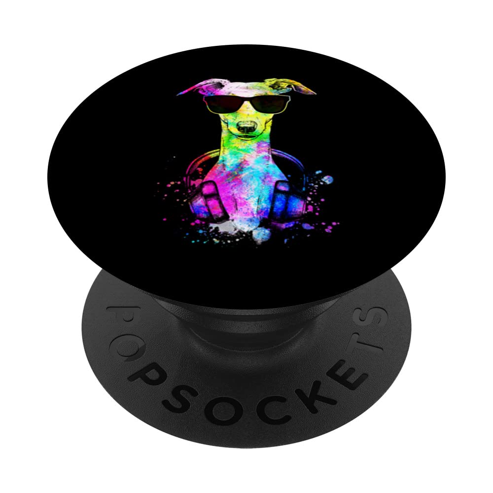 Retro Pop Art Whippet Dog Portrait with Headphones PopSockets Swappable PopGrip