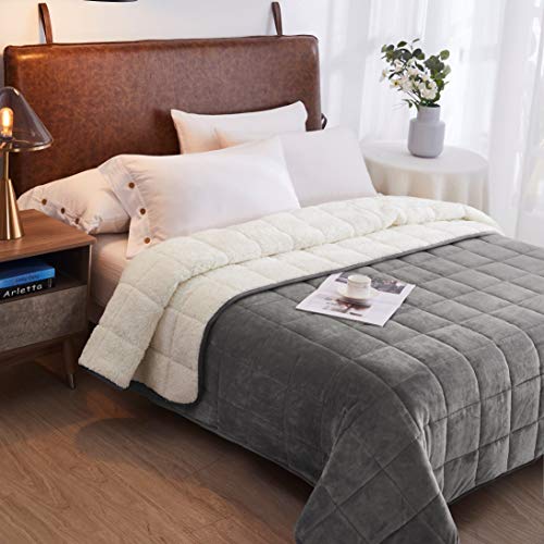 Sherpa Weighted Blanket King Size 25lbs 88x104 Light Grey/White