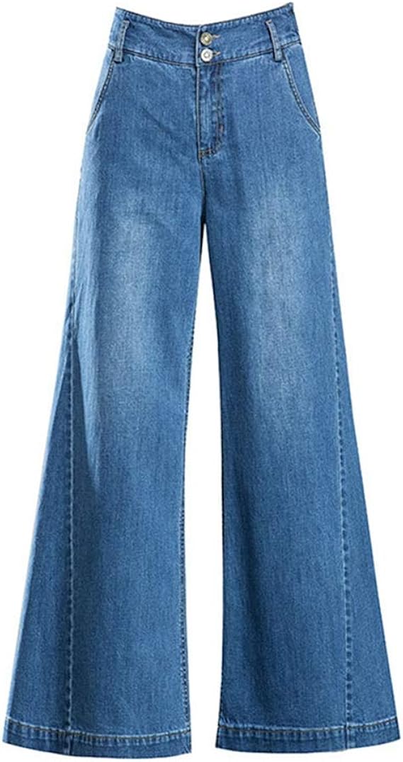 Amazon デニム デニムパンツ レディース ワイドパンツ おしゃれ ゆったり ハイウエスト 春 26 32 ブルー 大きいサイズ スキニー 着痩せ フレア 配色印刷 カジュアル 通勤 オフィス フレアパンツ ワイド 美脚 レトロ ジーンズ 通販