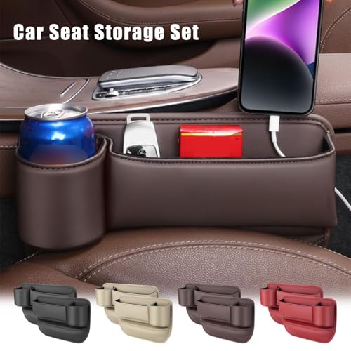 2 Pcs Car Seat Side Pocket Organizer, Universal Seat Gap Storage Box, Pu Leather Mini Storage Bag,Car Seat Gap Organizer,Console Storage Bag Gap Filler For Cellphone Keys Cards Wallets Sunglasses (C)