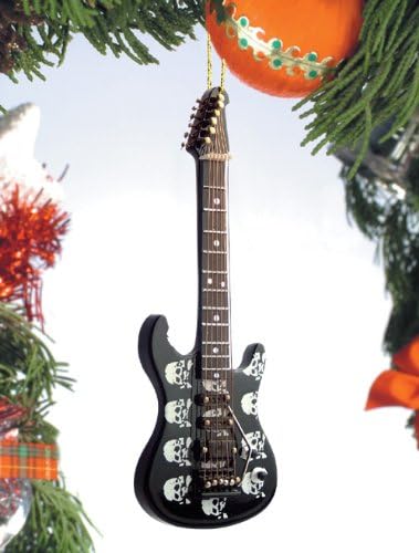 Black and White Skull Electric Guitar Tree Ornament